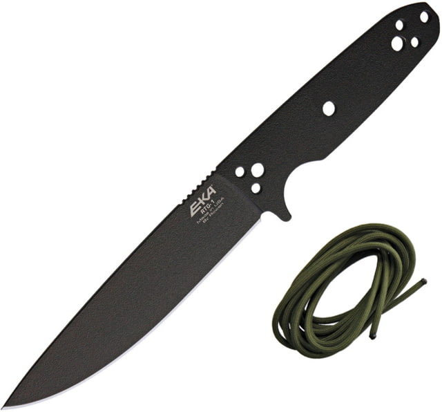 EKA RTG-1 Fixed Blade Knife 10.5in Overall 5.75in Black Powder Coated 1095Hc Steel Blade OD Green Paracord To Wrap The Handle Black Kydex Belt Sheath - Eka