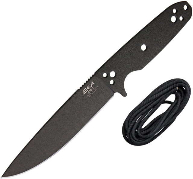EKA RTG-1 Fixed Blade Knife 10.5in Overall 5.75in Black Powder Coated 1095Hc Steel Blade One-Piece Comes w/Black Paracord That Can Be Used To Wrap The - Eka