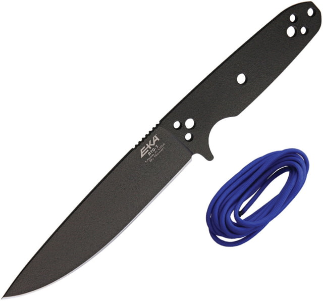EKA RTG-1 Fixed Blade Knife 10.5in Overall 5.75in Black Powder Coated 1095Hc Steel Blade One-Piece Comes w/Blue Paracord That Can Be Used To Wrap The - Eka