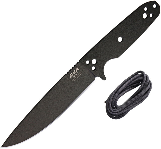 EKA RTG-1 Fixed Blade Knife 10.5in Overall 5.75in Black Powder Coated 1095Hc Steel Blade One-Piece Comes w/Gray Paracord That Can Be Used To Wrap The - Eka