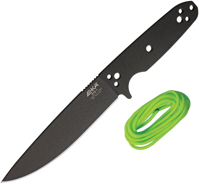 EKA RTG-1 Fixed Blade Knife 10.5in Overall 5.75in Black Powder Coated 1095Hc Steel Blade One-Piece Comes w/Lime Paracord That Can Be Used To Wrap The - Eka