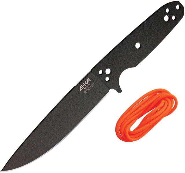 EKA RTG-1 Fixed Blade Knife 10.5in Overall 5.75in Black Powder Coated 1095Hc Steel Blade One-Piece Comes w/Orange Paracord That Can Be Used To Wrap - Eka