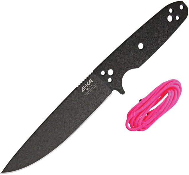 EKA RTG-1 Fixed Blade Knife 10.5in Overall 5.75in Black Powder Coated 1095Hc Steel Blade One-Piece Comes w/Pink Paracord That Can Be Used To Wrap The - Eka