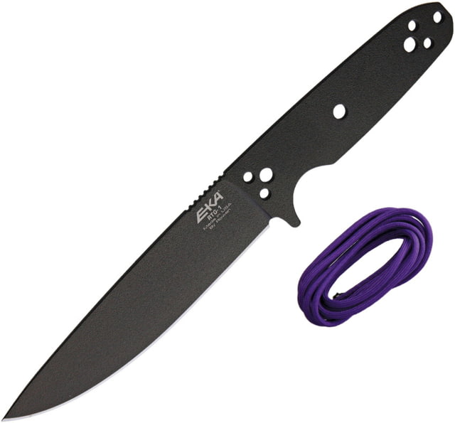 EKA RTG-1 Fixed Blade Knife 10.5in Overall 5.75in Black Powder Coated 1095Hc Steel Blade One-Piece Comes w/Purple Paracord That Can Be Used To Wrap - Eka
