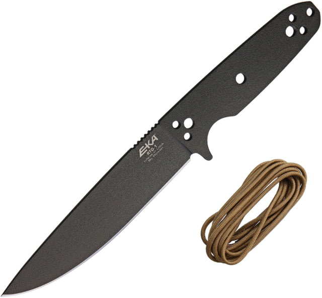 EKA RTG-1 Fixed Blade Knife 10.5in Overall 5.75in Black Powder Coated 1095Hc Steel Blade One-Piece Comes w/Tan Paracord That Can Be Used To Wrap The - Eka