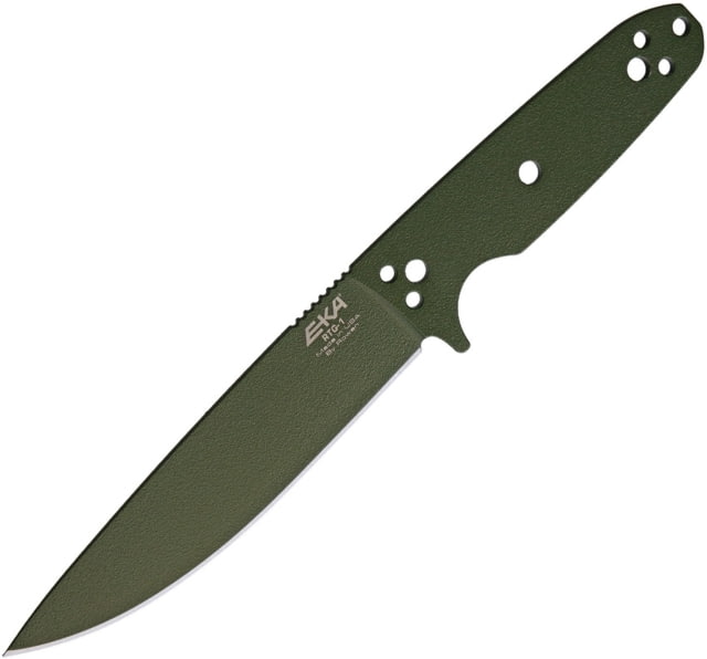 EKA RTG-1 Fixed Blade Knife 10.5in Overall 5.75in OD Green Powder Coated 1095Hc Steel Blade Black Paracord To Wrap The Handle Black Kydex Belt Sheath - Eka