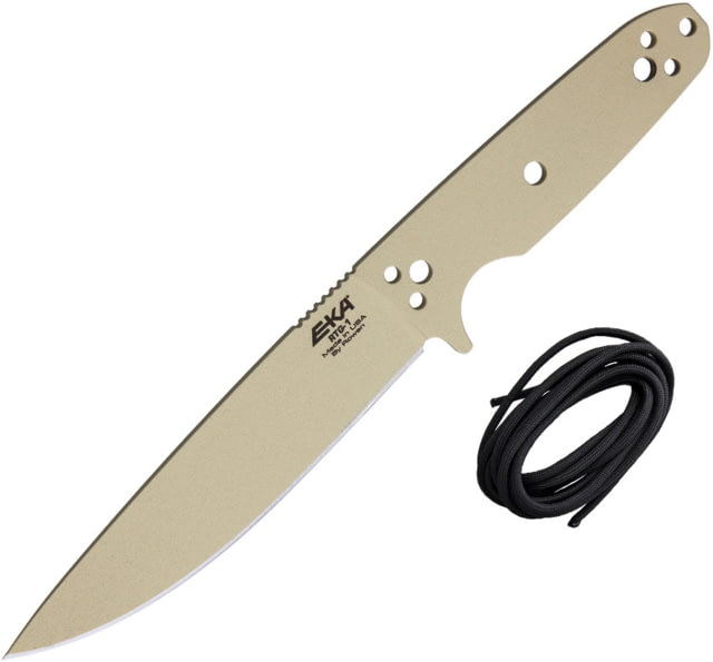 EKA RTG-1 Fixed Blade Knife 10.5in Overall 5.75in Tan Powder Coated 1095Hc Steel Blade One-Piece Comes w/Black Paracord That Can Be Used To Wrap The - Eka