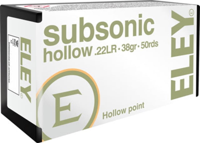 y Ammunition Eley Subsonic .22LR 38GR. Hollow Point 50 Rounds Ammo