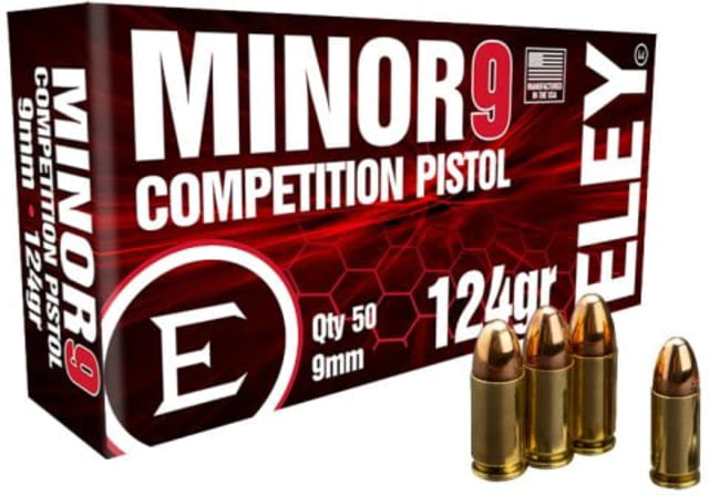 y Ammunition Eley Minor 9 Competition 9mm Luger 124 Grain Full Metal Jacket Pistol Ammunition 50 Rounds Ammo