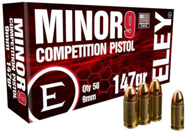 y Ammunition Eley Minor 9 Competition 9mm Luger 147 Grain Full Metal Jacket Pistol Ammunition 50 Rounds Ammo