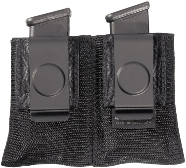 Elite Survival Systems Dual Open Mag Pouch w/Clip Double Column 9mm + .40 + .45 Black - Elite Survival Systems