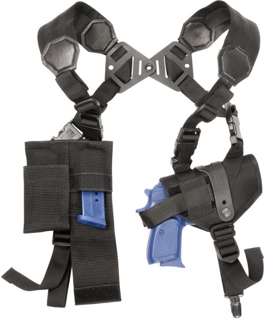 Elite Survival Systems Mod/Ambi Shoulder Holster System Size 11 Vertical Holster Dual Harness Double Mag Pouch and Tie-down Black - Elite Survival Systems