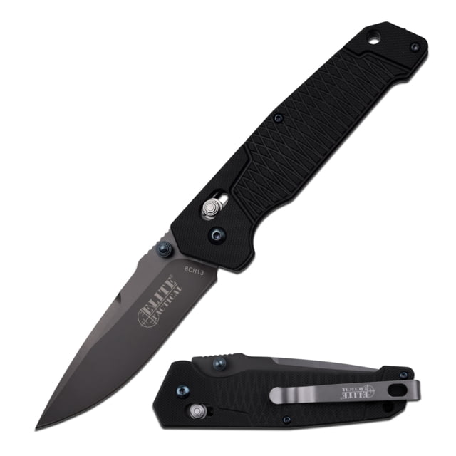 Elite Tactical 8in Folding Knife 3.5 in 8Cr13 Stainless Steel Drop Point Not Serrated Black - Elite Tactical