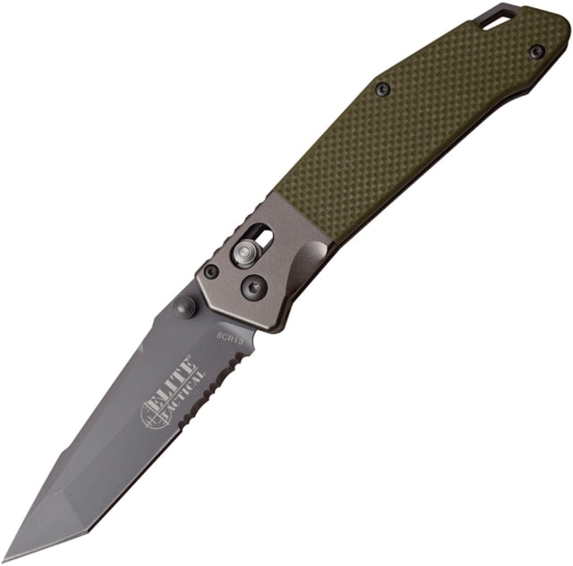 Elite Tactical Rapid Lock Folder 3.5in Serrated 8Cr13Mov Stainless Steel G10 Handle Grey/Green