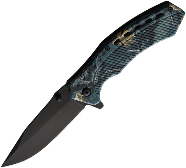 ElitEdge 4.75in Camo A/O Folding Knife 4.75in Closed 3.5in Black Stainless Blade Camo ABS Handle - Elitedge