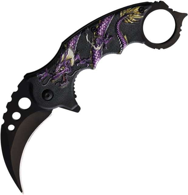 ElitEdge Dragon Karambit A/O Folding Knife 5in Closed 2.75in Black Stainless Karambit Blade Black Synthetic Handle - Elitedge
