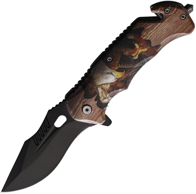 ElitEdge Eagle Black A/O Folding Knife 5in Closed 3.75in Black Stainless Blade Synthetic Handle - Elitedge