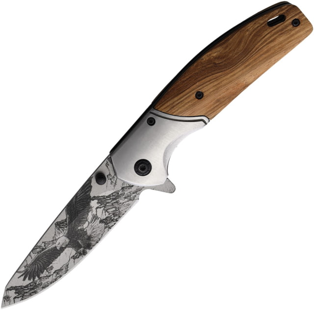 ElitEdge Eagle A/O Folding Knife 4.5in Closed 3.5in Stainless Blade Olive Wood Handle - Elitedge