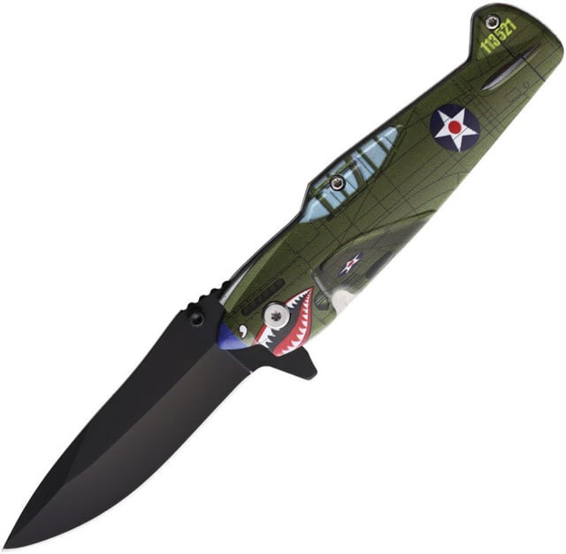 ElitEdge Fighter Plane A/O Folding Knife 4.88in Closed 3.5in Black Finish Stainless Blade Synthetic Handle - Elitedge