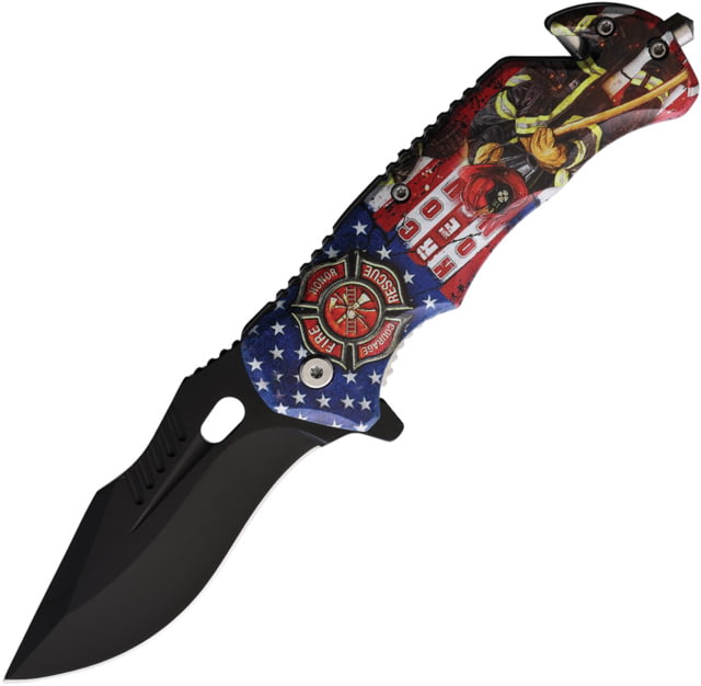 ElitEdge Fire Fighter Folding Knife 5in Closed 3.75in Black Stainless Blade Synthetic Handle - Elitedge