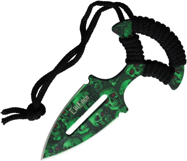 ElitEdge Skull Push Dagger 5in Overall 2.5in Green Finish Dagger Blade Black Cord Wrapped Handle Synthetic Sheath - Elitedge