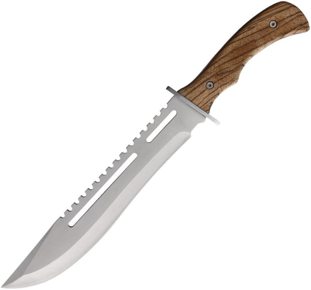 ElitEdge Hunting Fixed Blade Knife 16in Overall 10.25in Satin Sawback 440C Blade Brown Wood Handle Nylon Sheath - Elitedge