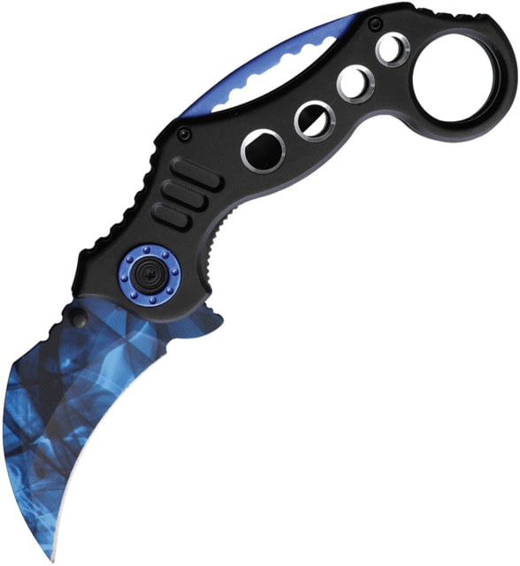 ElitEdge Karambit Blue A/O Folding Knife 5.25in Closed 2.75in Stainless Karambit Blade Black Aluminum Handle - Elitedge