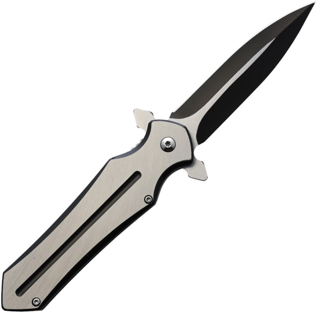 ElitEdge Two-Tone Black A/O Folding Knife 4.75in Closed 3.5in Two-Tone False Edge Stainless Blade Black/Silver Stainless Handle - Elitedge