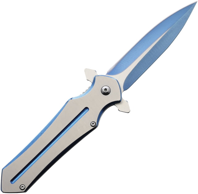 ElitEdge Two-Tone Blue A/O Folding Knife 4.75in Closed 3.5in Two-Tone False Edge Stainless Blade Blue/Silver Stainless Handle - Elitedge