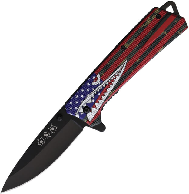 ElitEdge A/O Camo Shark Folding Knife 5in Closed 3.75in Black Coated 420 Stainless Blade Checkered ABS Handle - Elitedge