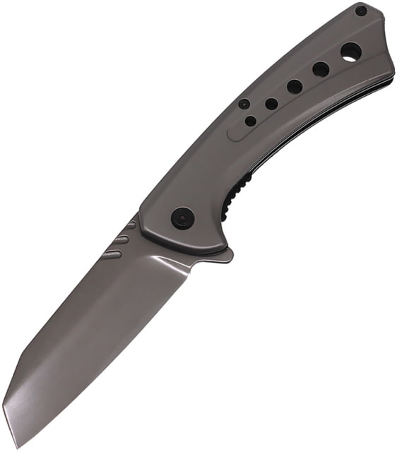 ElitEdge Gray A/O Folding Knife 4.75in Closed 3.75in Gray Coated 440C Stainless Steel Blade Gray Stainless Steel Handle - Elitedge