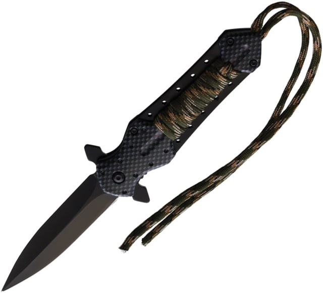 ElitEdge Camo Cord A/O Folding Knife 4.75in Closed 3.5in Black Stainless Spear Point Blade ABS Handle - Elitedge