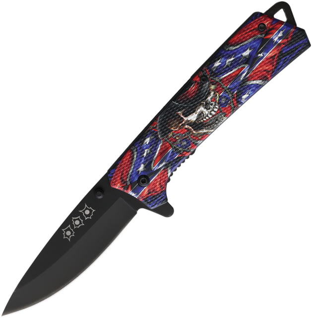 ElitEdge Skull A/O Folding Knife 5in Closed 3.75in Black Coated 420 Stainless Blade Checkered ABS Handle - Elitedge
