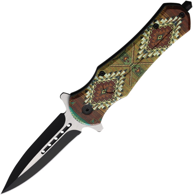 ElitEdge Southwest A/O Folding Knife 5in Closed 3.5in Two-Tone False Edge Stainless Spear Point Blade Nickel Silver Handle - Elitedge