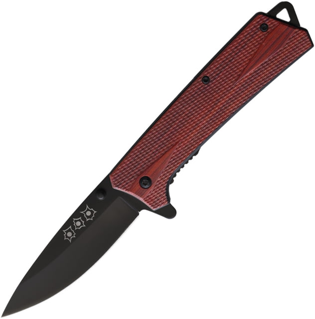 ElitEdge Wood A/O Folding Knife 5in Closed 3.75in Black Coated 420 Stainless Blade Brown Checkered ABS Handle - Elitedge