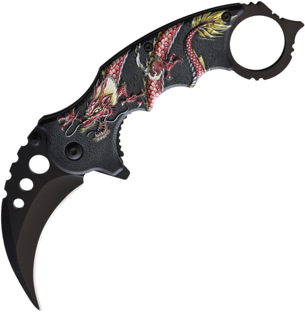 ElitEdge Red Dragon Karambit A/O Folding Knife 5in Closed 2.75in Black Stainless Karambit Blade Synthetic Handle - Elitedge