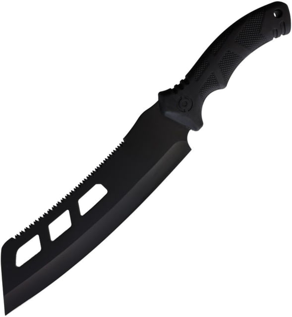ElitEdge Tactical Fixed Blade Knife 16in Overall 10in Black Oxide Sawback 440C Blade Black Rubber Handle Nylon Sheath - Elitedge