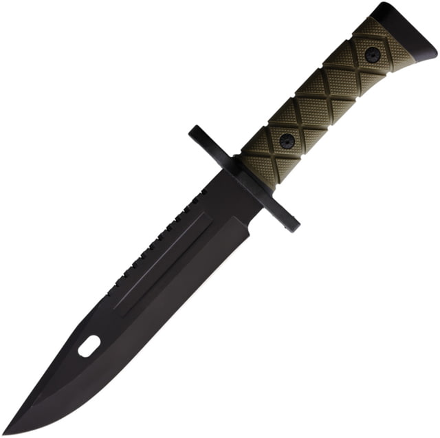 ElitEdge 13.5in Tactical Fixed Blade Knife 13.5in Overall 8.25in Black Sawback 420C Clip Point Blade Green Textured Rubber Handle Plastic Sheath - Elitedge