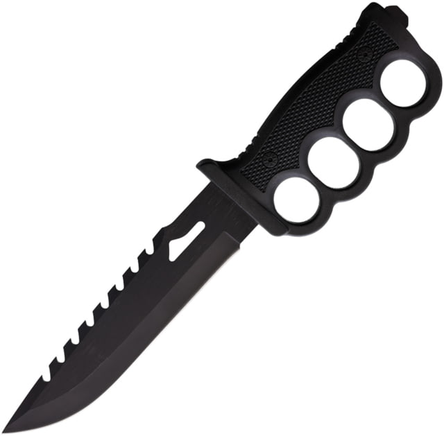 ElitEdge Tactical Fixed Blade Knife 13in Overall 7.5in Black Sawback 420C Blade Black ABS Handle Plastic Sheath - Elitedge