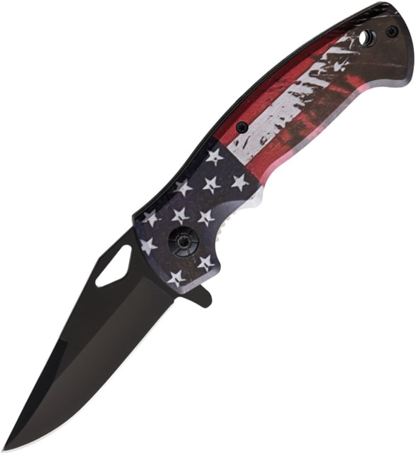 ElitEdge US Flag Folding Knife 4.5in Closed 3in Black Stainless Blade Synthetic Handle U. S. Flag Handle Artwork - Elitedge