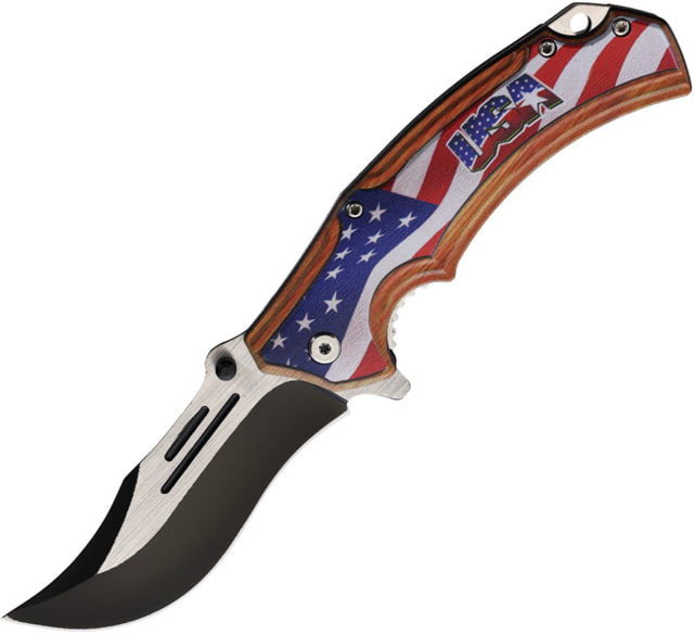 ElitEdge USA A/O Folding Knife 5in Closed 3.75in Two-Tone Stainless Clip Point Blade USA Artwork Synthetic Handle - Elitedge