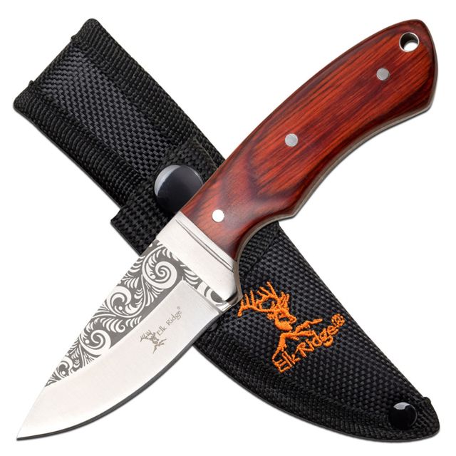 Elk Ridge Fixed Knive 2.6in Blade 3CR13 Steel Blade Brown/Wood - Elk Ridge