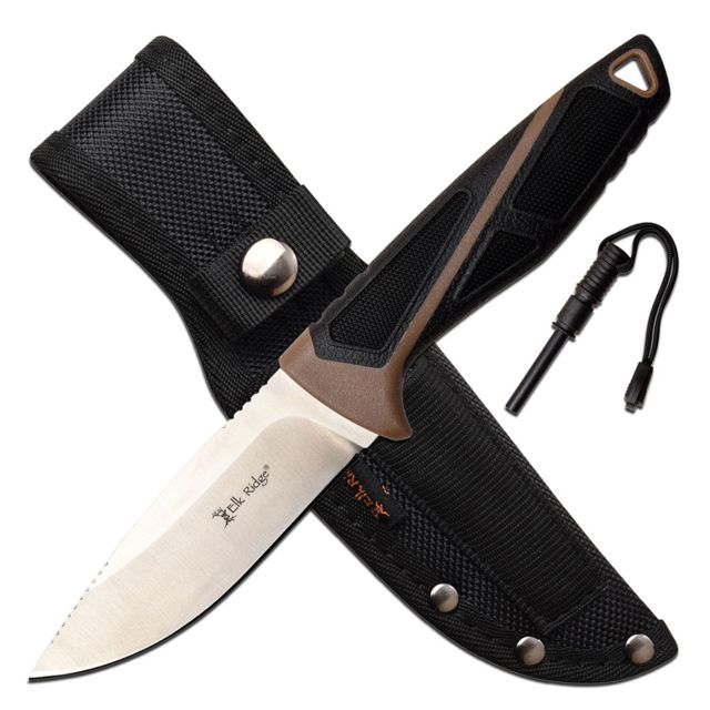 Elk Ridge Fixed Knive 4in Blade Flat Ground 3CR13 Steel Blade Knive Black/Brown - Elk Ridge