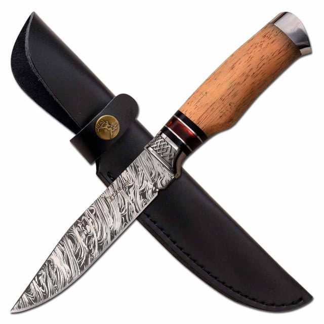 Elk Ridge  Fixed Blade Knife 5.75in 3CR13 Stainless Steel Normal Damascus Pattern Blade Maple Wood Handle Maple
