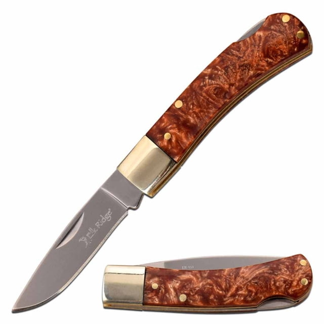 Elk Ridge  Manual Folding Knife 2.25in 3CR13 Stainless Steel Drop Point Steel Blade Resin Handle Nickle/Brown - Elk Ridge