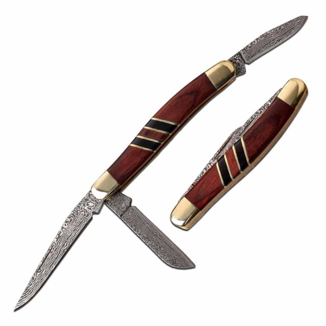 Elk Ridge Manual Folding Knife 2.5in 3CR13 Stainless Steel Spey Damascus Blade Nickle/Wood/Black