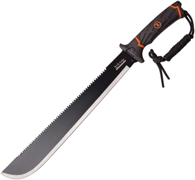 Elk Ridge Evolution Machete Knife 21.25in Overall 15.5in Black 3Cr13 SS Blade Black Rubberized Frn Handle Sawback Blade Black Nylon Sheath - Elk Ridge