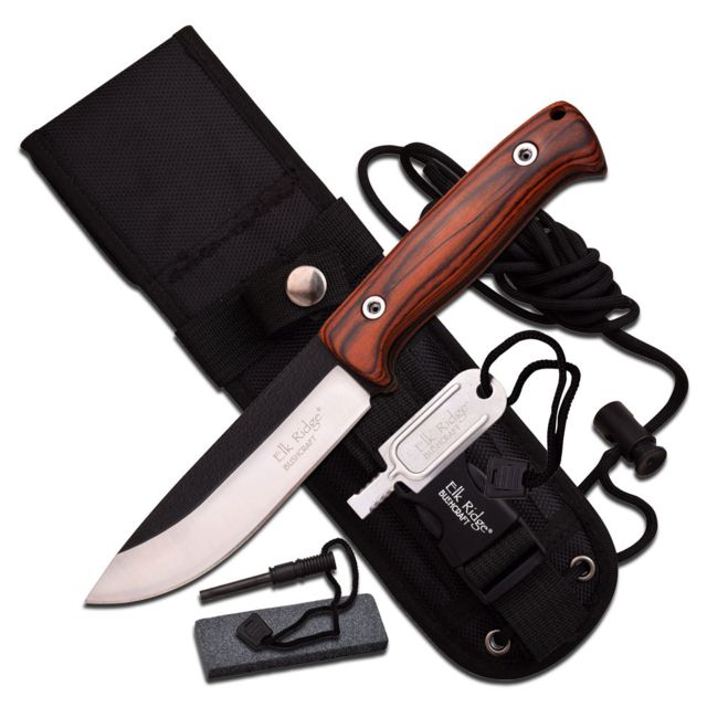 Elk Ridge Fixed Blade 10.5in Stainless Steel Blade Brown Pakkawood Handle