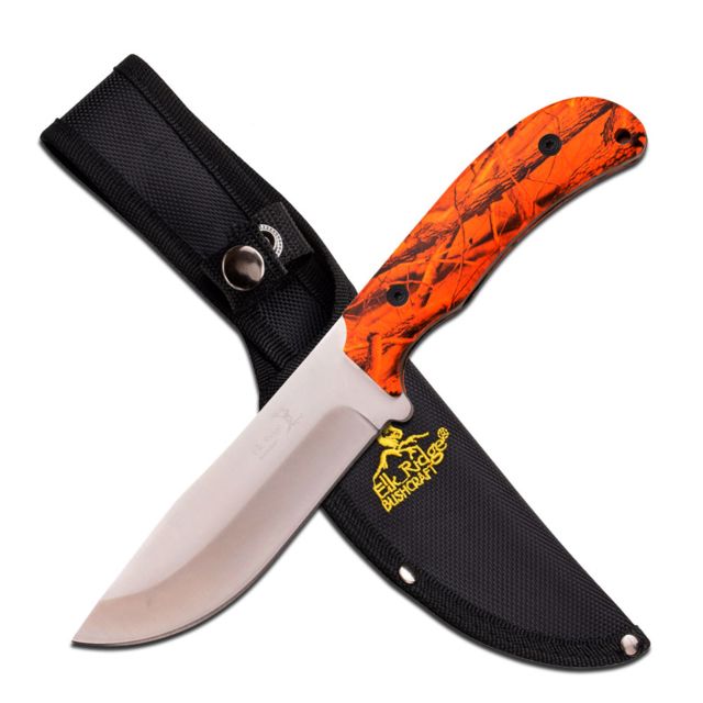 Elk Ridge Fixed Blade 10.5in Stainless Steel Blade Orange Camo Coated Nylon Fiber Handle - Elk Ridge