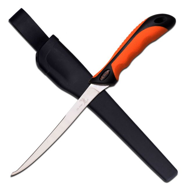 Elk Ridge Fixed Blade 12.5in Stainless Steel Blade Orange/Black Rubber With Two Tone Rubber Injection Handle - Elk Ridge